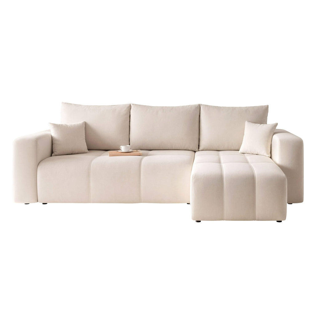GREKPOL Sofa mit Schlaffunktion 145x248 - Beige Ecksofa mit Schlaffunktion und Bettkasten - Sofa 3 Sitzer - Schlafsofa - Couch - Schlafsofa mit Bettkasten