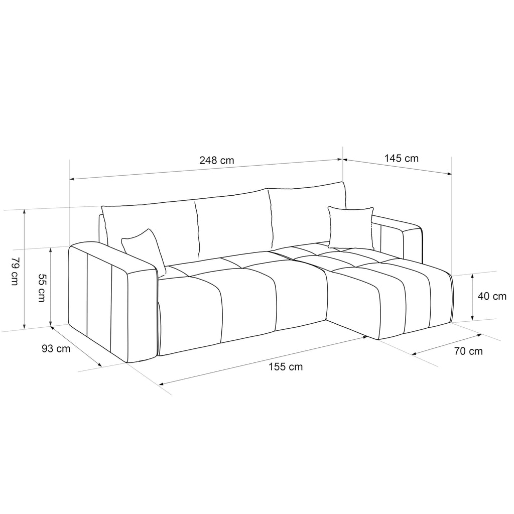 GREKPOL Sofa mit Schlaffunktion 145x248 - Beige Ecksofa mit Schlaffunktion und Bettkasten - Sofa 3 Sitzer - Schlafsofa - Couch - Schlafsofa mit Bettkasten