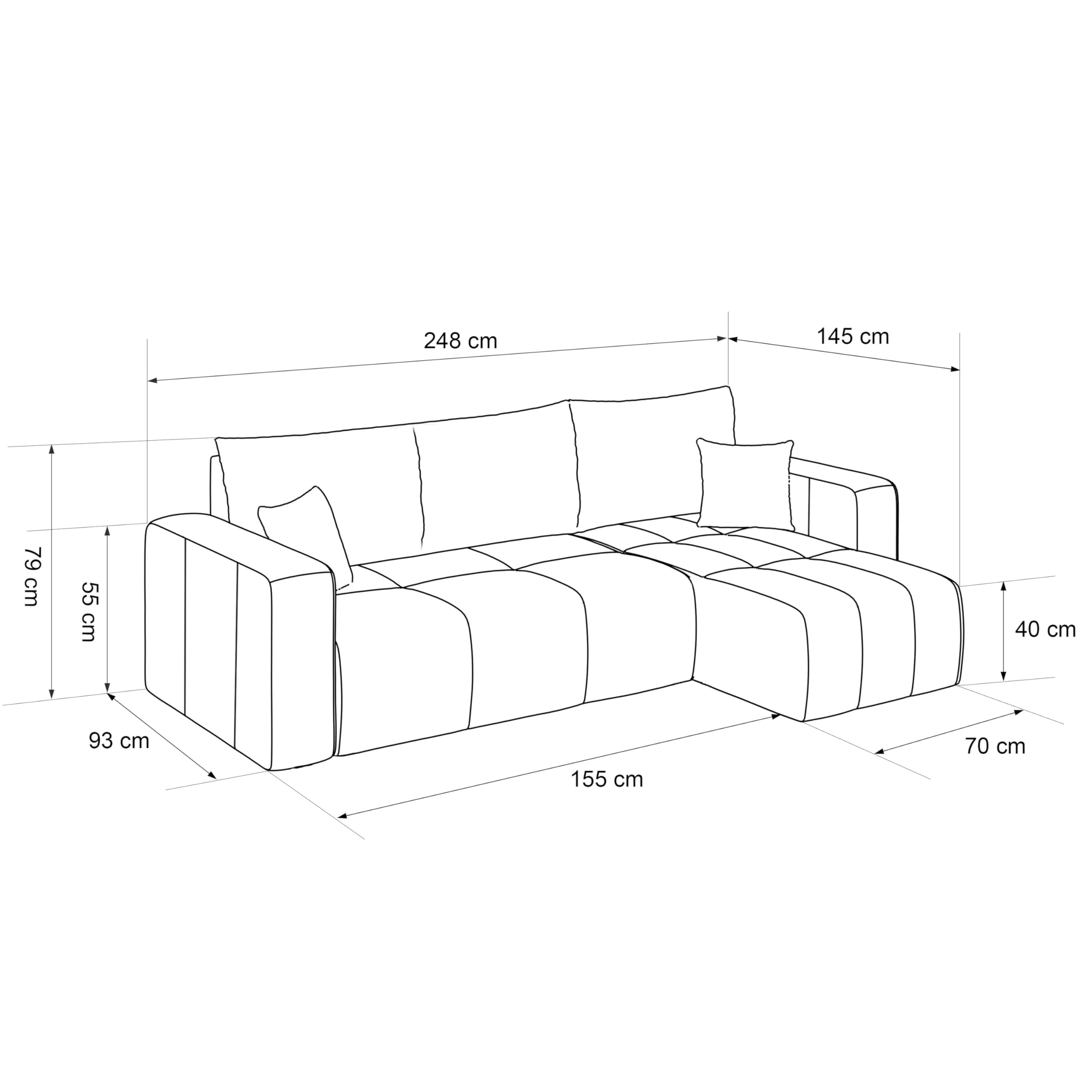 GREKPOL Sofa mit Schlaffunktion 145x248 - Beige Ecksofa mit Schlaffunktion und Bettkasten - Sofa 3 Sitzer - Schlafsofa - Couch - Schlafsofa mit Bettkasten