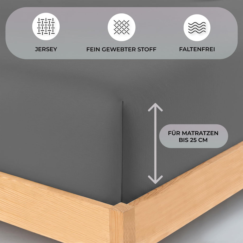 Buymax Spannbettlaken 90x200cm Baumwolle 100% Spannbetttuch Bettlaken Jersey, Matratzenhöhe bis 25 cm, Farbe Anthrazit-Grau