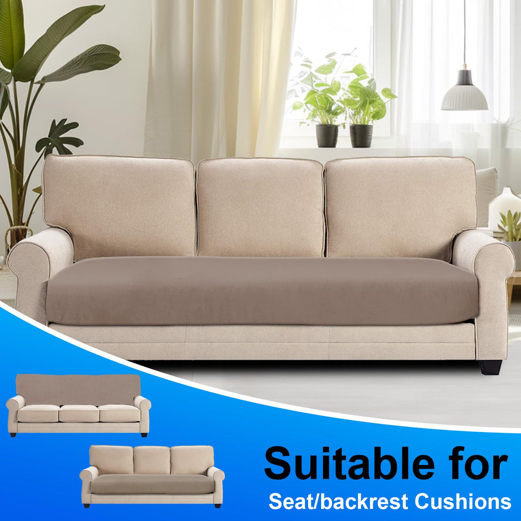 CYCMACO Samt Sitzkissenbezug, Stretch Sofa Sitzkissenbezug rutschfest, Universal Sofa Überzug Wohnzimmer, Elastischer Kissenbezüge, Waschbare(3-Sitzer, Khaki)