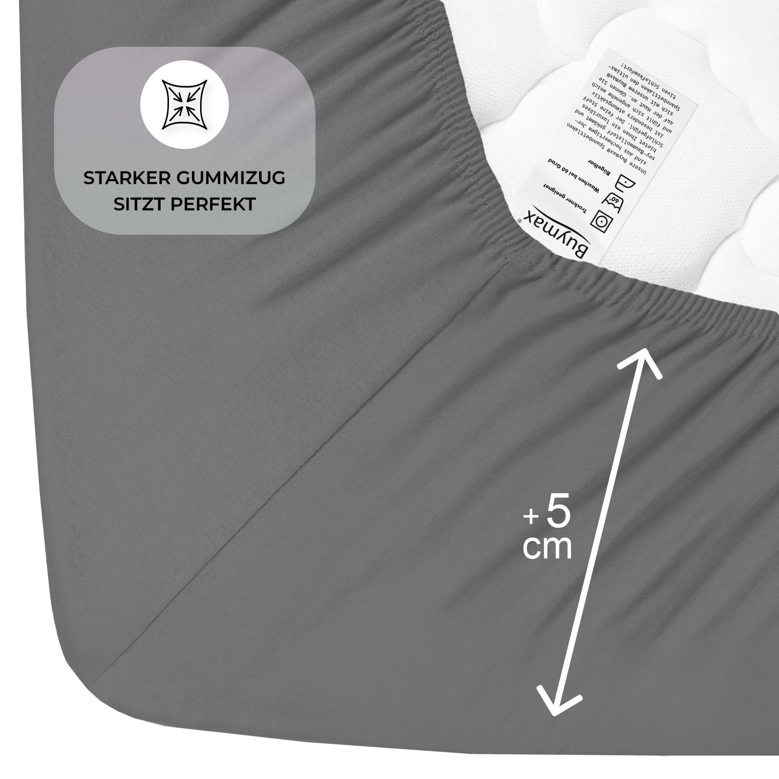 Buymax Spannbettlaken 90x200cm Baumwolle 100% Spannbetttuch Bettlaken Jersey, Matratzenhöhe bis 25 cm, Farbe Anthrazit-Grau