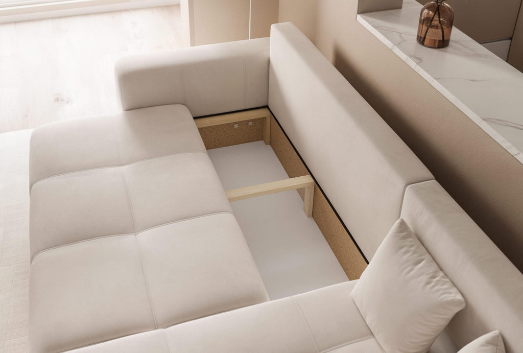 GREKPOL Sofa mit Schlaffunktion 145x248 - Beige Ecksofa mit Schlaffunktion und Bettkasten - Sofa 3 Sitzer - Schlafsofa - Couch - Schlafsofa mit Bettkasten