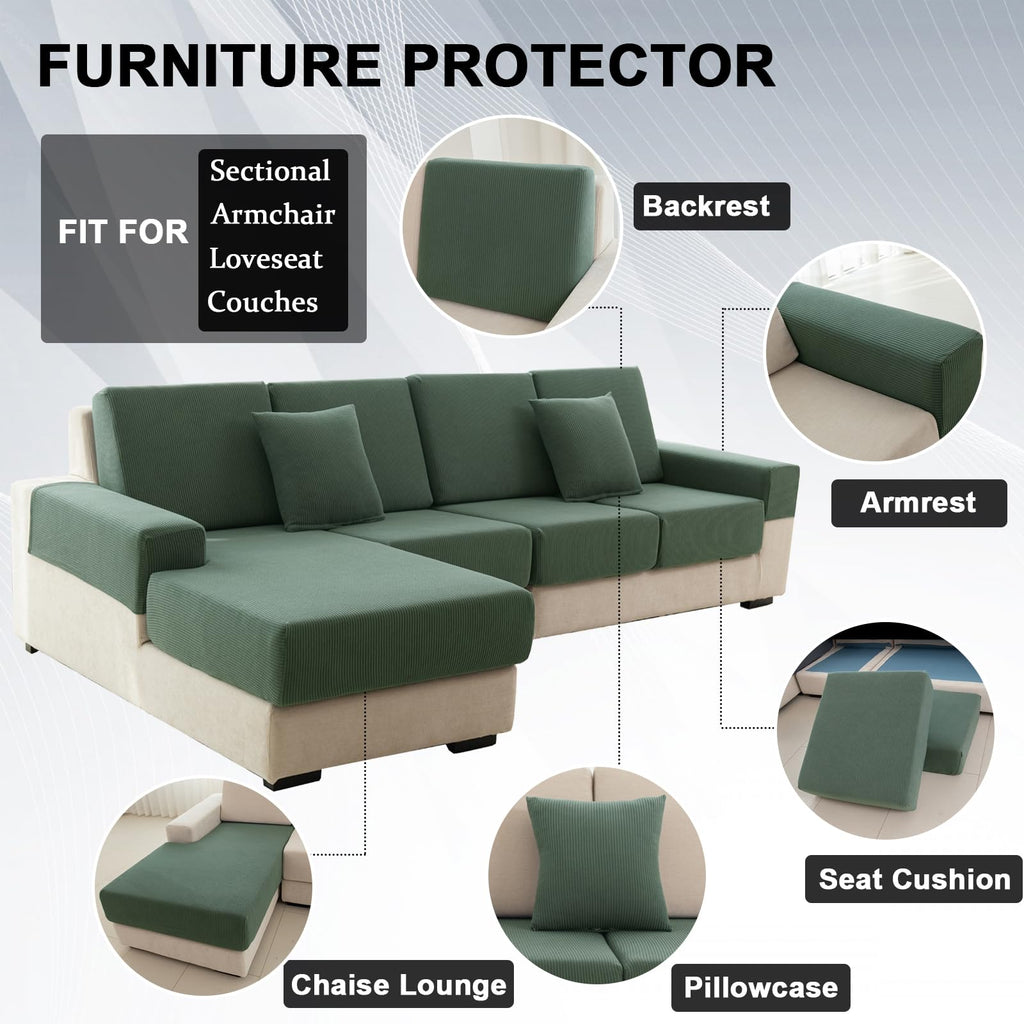 ZYBSLCSY Sofa Sitzkissenbezug Elastizität Jacquard Sofa Überzug Couch Bezug, rutschfeste Bezüge Für Wohnwagenpolster Mit 2 Cord (Grey-Green,W 100-120cm, D 50-70cm)