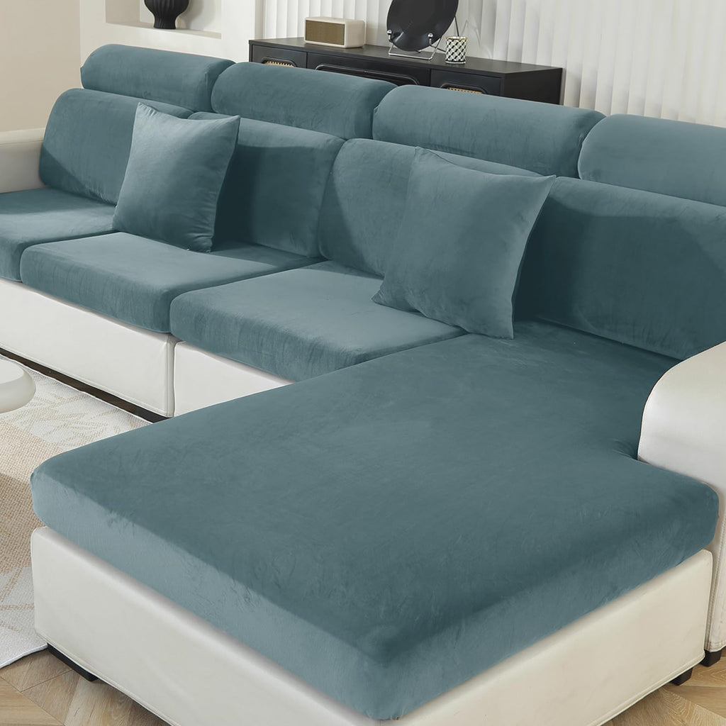 Ystyle Sofa Sitzkissenbezug Stretch, Elastischer Samt Sofa Sitzbezug rutschfest, Universal Sofaschoner Sitzfläche Waschbare, Sofakissen Bezug Wohnzimmer Sitzbank Bezug (1 Sitzer, Graublau)