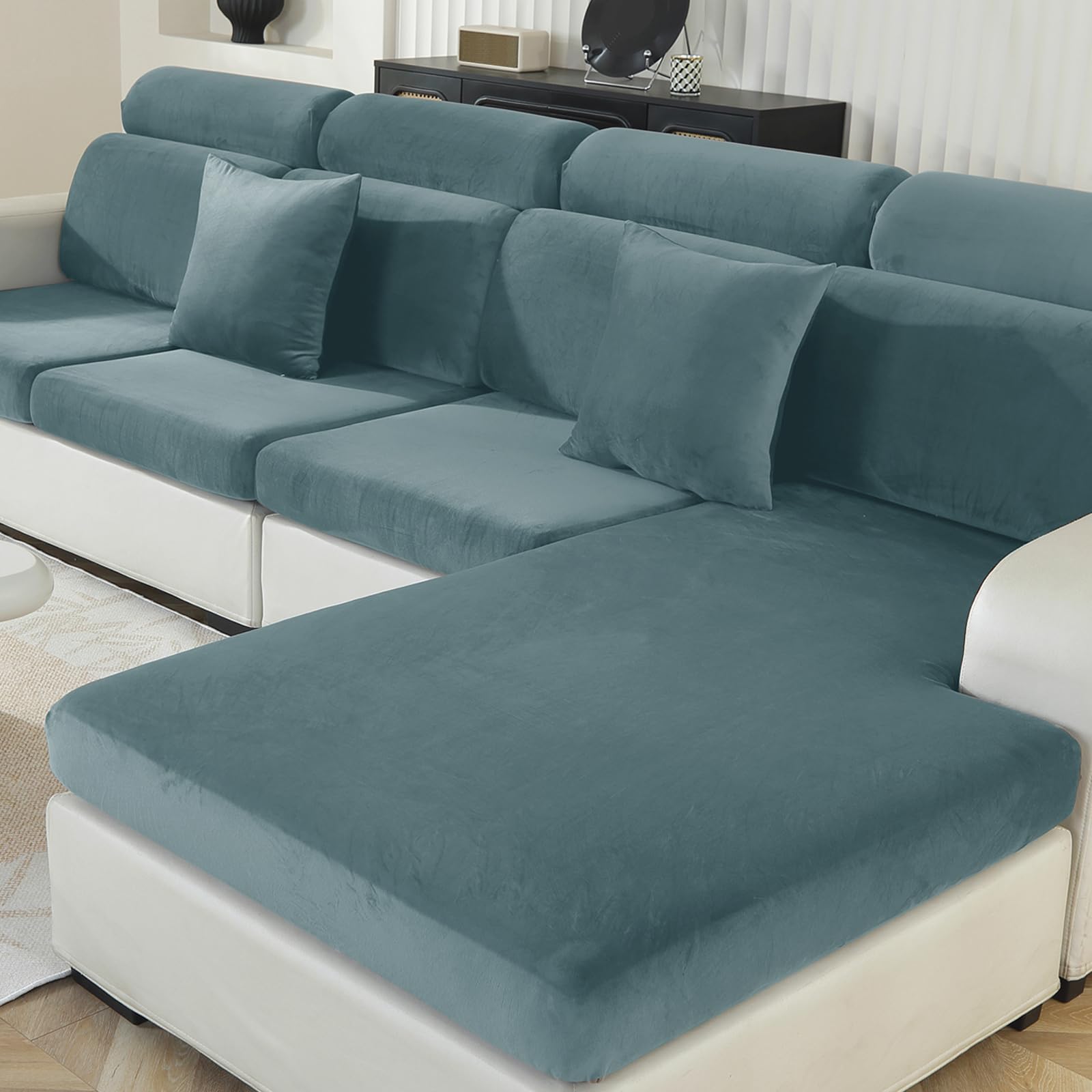 Ystyle Sofa Sitzkissenbezug Stretch, Elastischer Samt Sofa Sitzbezug rutschfest, Universal Sofaschoner Sitzfläche Waschbare, Sofakissen Bezug Wohnzimmer Sitzbank Bezug (1 Sitzer, Graublau)