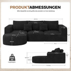 Hawthyhome Sofa mit Schlaffunktion rahmenloses Ecksofa L-Form Couch Installation-Free Cordstoff Ecksofa mit Links-Chaiselongue für Wohnzimmer 3 sitzer 264x177x59cm Schwarz