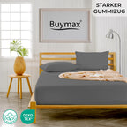 Buymax Spannbettlaken 90x200cm Baumwolle 100% Spannbetttuch Bettlaken Jersey, Matratzenhöhe bis 25 cm, Farbe Anthrazit-Grau