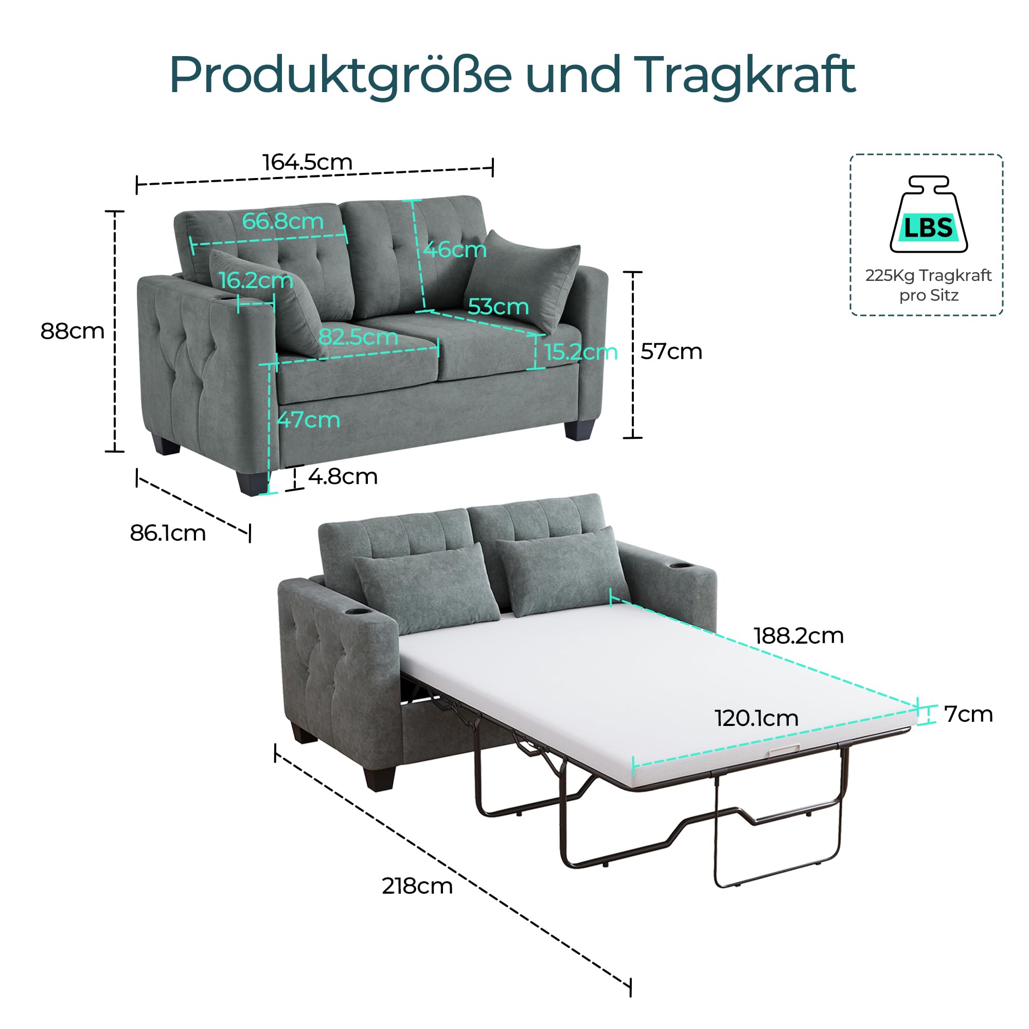 LINSY HOME Ausziehbares Schlafsofa – 2 Sitzer Sofa mit Schlaffunktion, Umwandelbares Sofabett, Schlafcouch mit Memory-Schaum für Wohnzimmer, Wohnungen und Kleine Räume