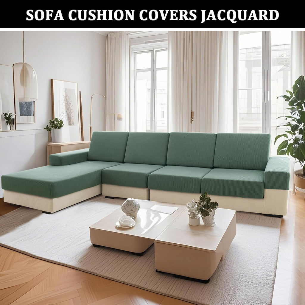 ZYBSLCSY Sofa Sitzkissenbezug Elastizität Jacquard Sofa Überzug Couch Bezug, rutschfeste Bezüge Für Wohnwagenpolster Mit 2 Cord (Grey-Green,W 100-120cm, D 50-70cm)