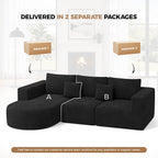 Hawthyhome Sofa mit Schlaffunktion rahmenloses Ecksofa L-Form Couch Installation-Free Cordstoff Ecksofa mit Links-Chaiselongue für Wohnzimmer 3 sitzer 264x177x59cm Schwarz