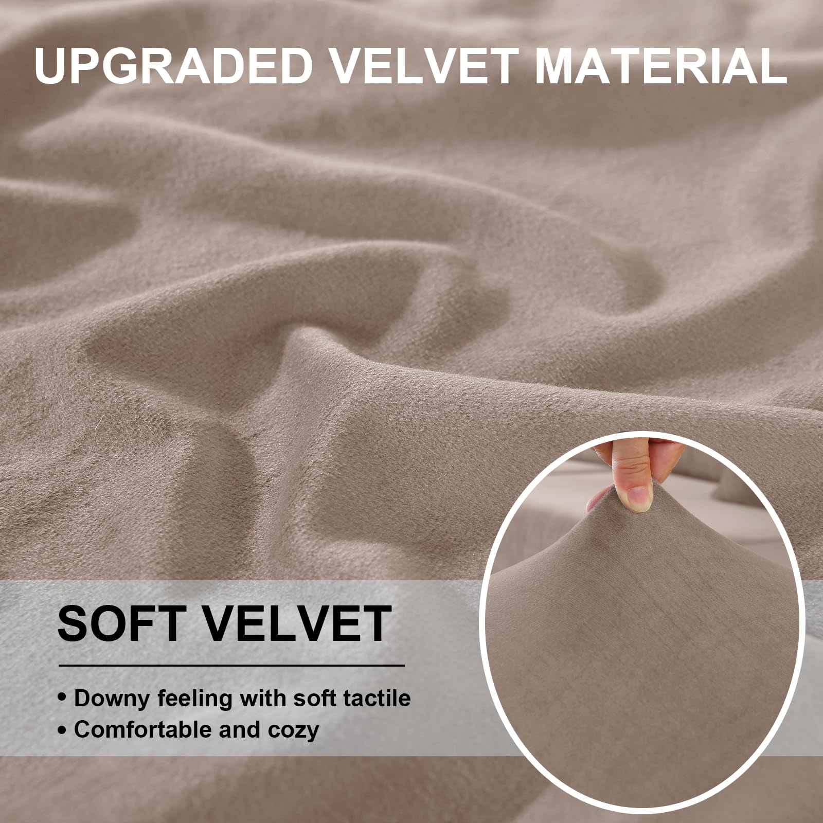CYCMACO Samt Sitzkissenbezug, Stretch Sofa Sitzkissenbezug rutschfest, Universal Sofa Überzug Wohnzimmer, Elastischer Kissenbezüge, Waschbare(3-Sitzer, Khaki)