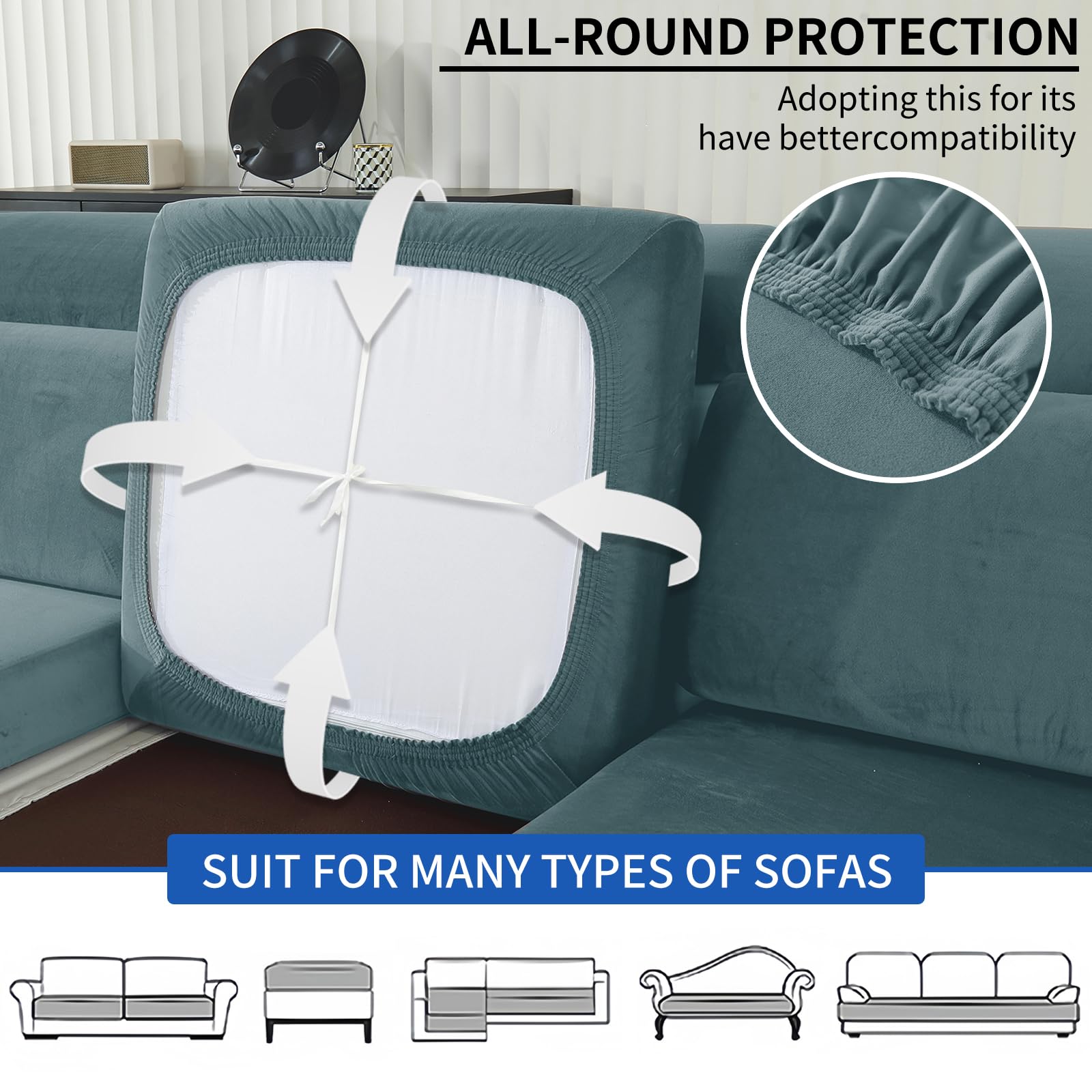 Ystyle Sofa Sitzkissenbezug Stretch, Elastischer Samt Sofa Sitzbezug rutschfest, Universal Sofaschoner Sitzfläche Waschbare, Sofakissen Bezug Wohnzimmer Sitzbank Bezug (1 Sitzer, Graublau)