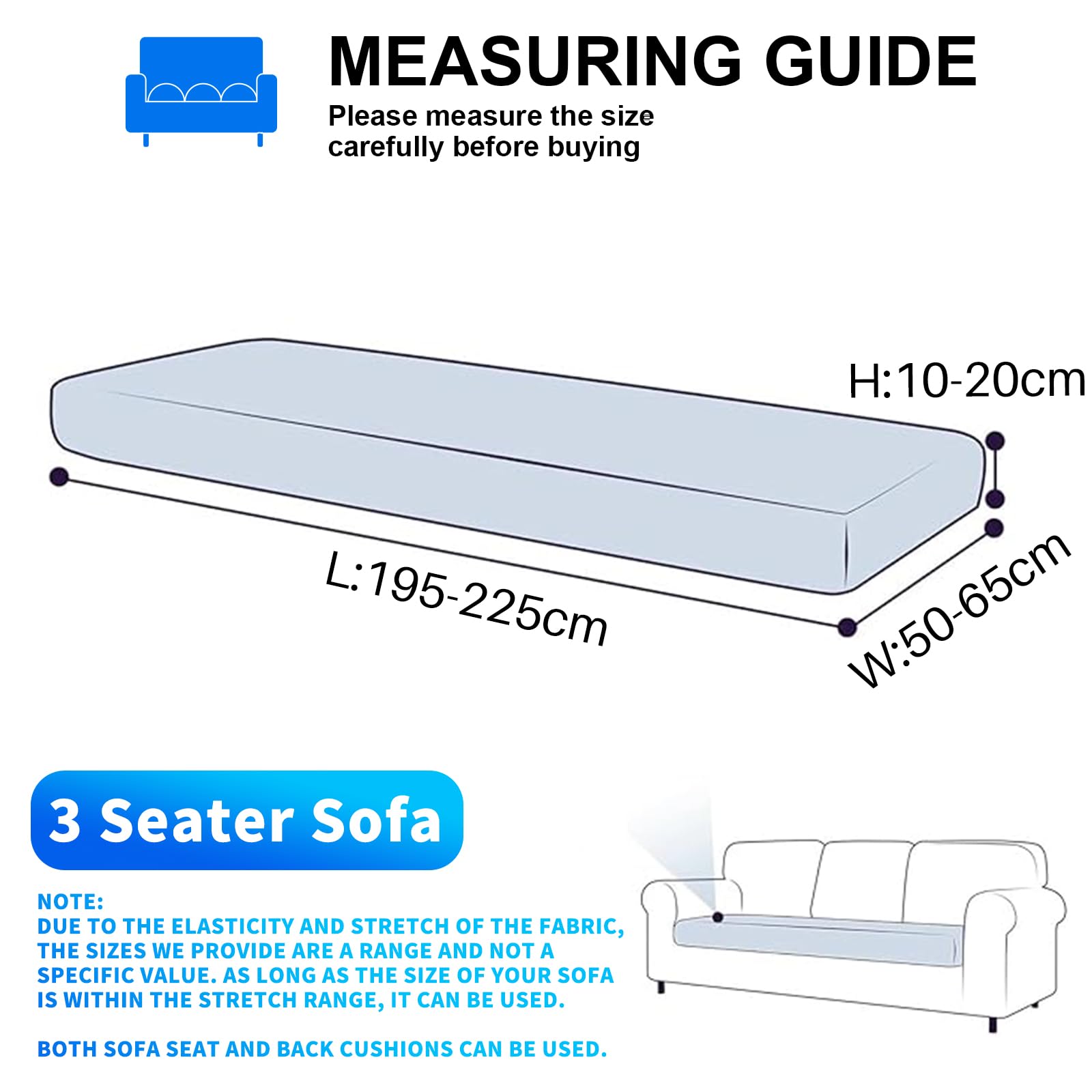 CYCMACO Samt Sitzkissenbezug, Stretch Sofa Sitzkissenbezug rutschfest, Universal Sofa Überzug Wohnzimmer, Elastischer Kissenbezüge, Waschbare(3-Sitzer, Khaki)