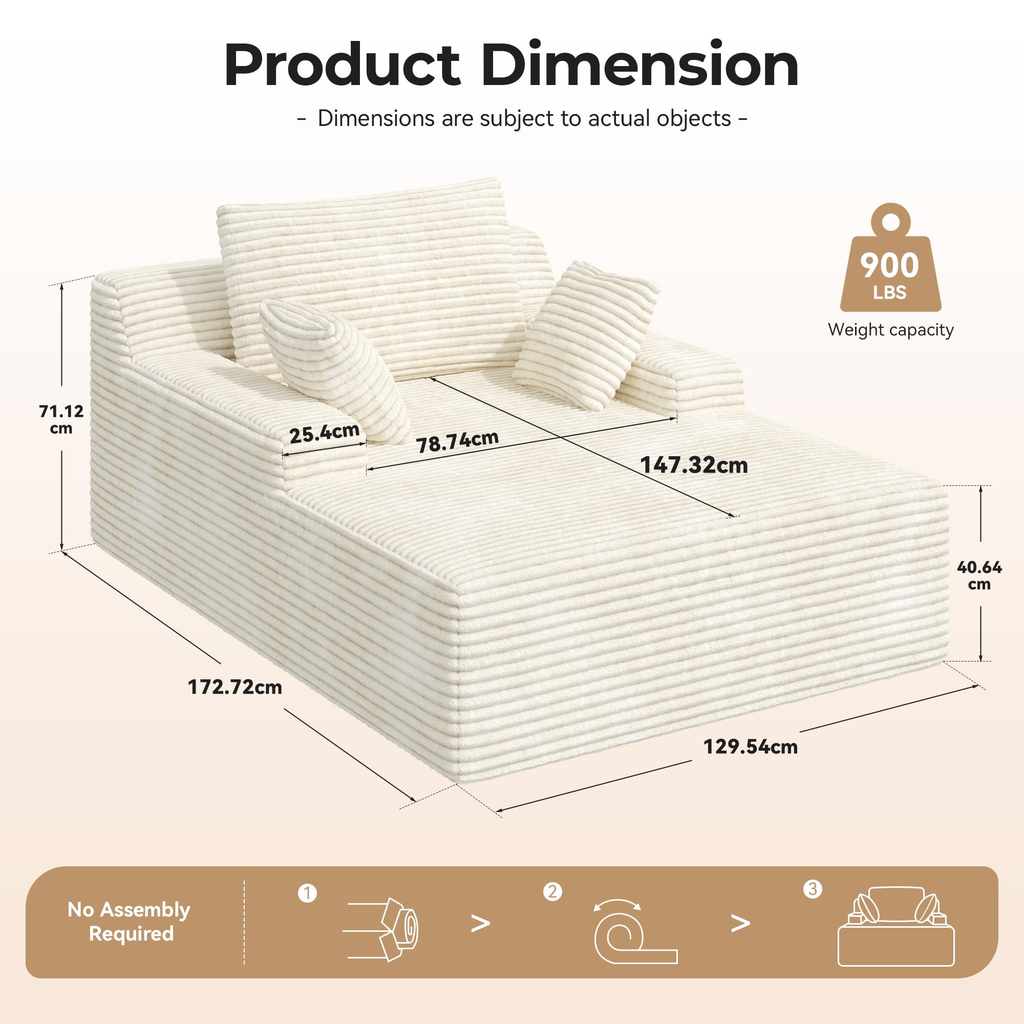 Aivermeil Boneless Couch Modernes Cord Bodensofa mit Schlaffunktion – Cloud Sofa mit Chaiselongue, 3 Kissen, Bequeme Sofa Couch für Wohnzimmer, Keine Montage erforderlich, Beige, 172 * 130 * 71