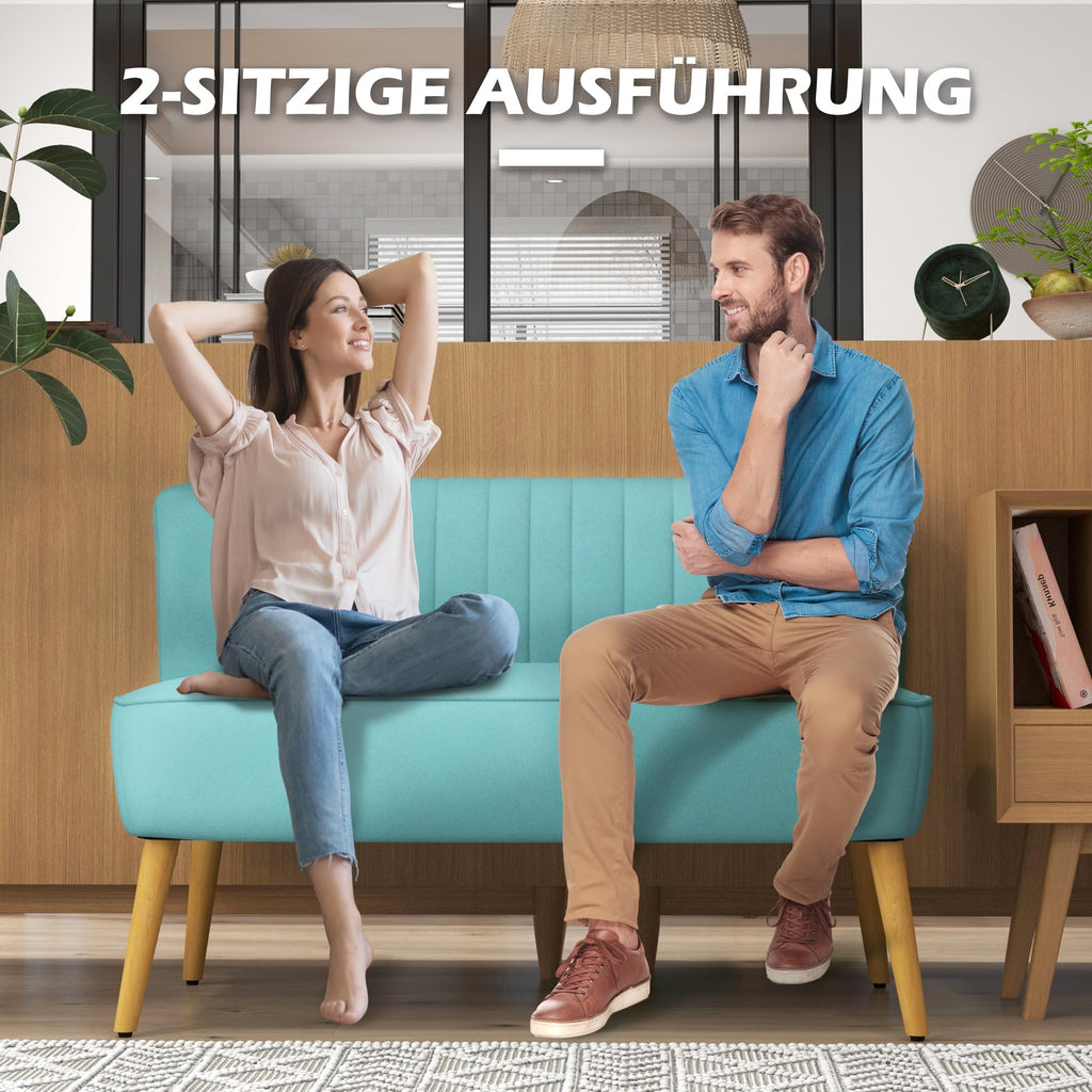 HOMCOM Sofa 2 Sitzer Couch, Kleine Loveseat mit Samt-Optik Modern Polstersofa für Wohnzimmer, Schlafzimmer, kleinen Raum, Grün 117 x 56,5 x 77 cm