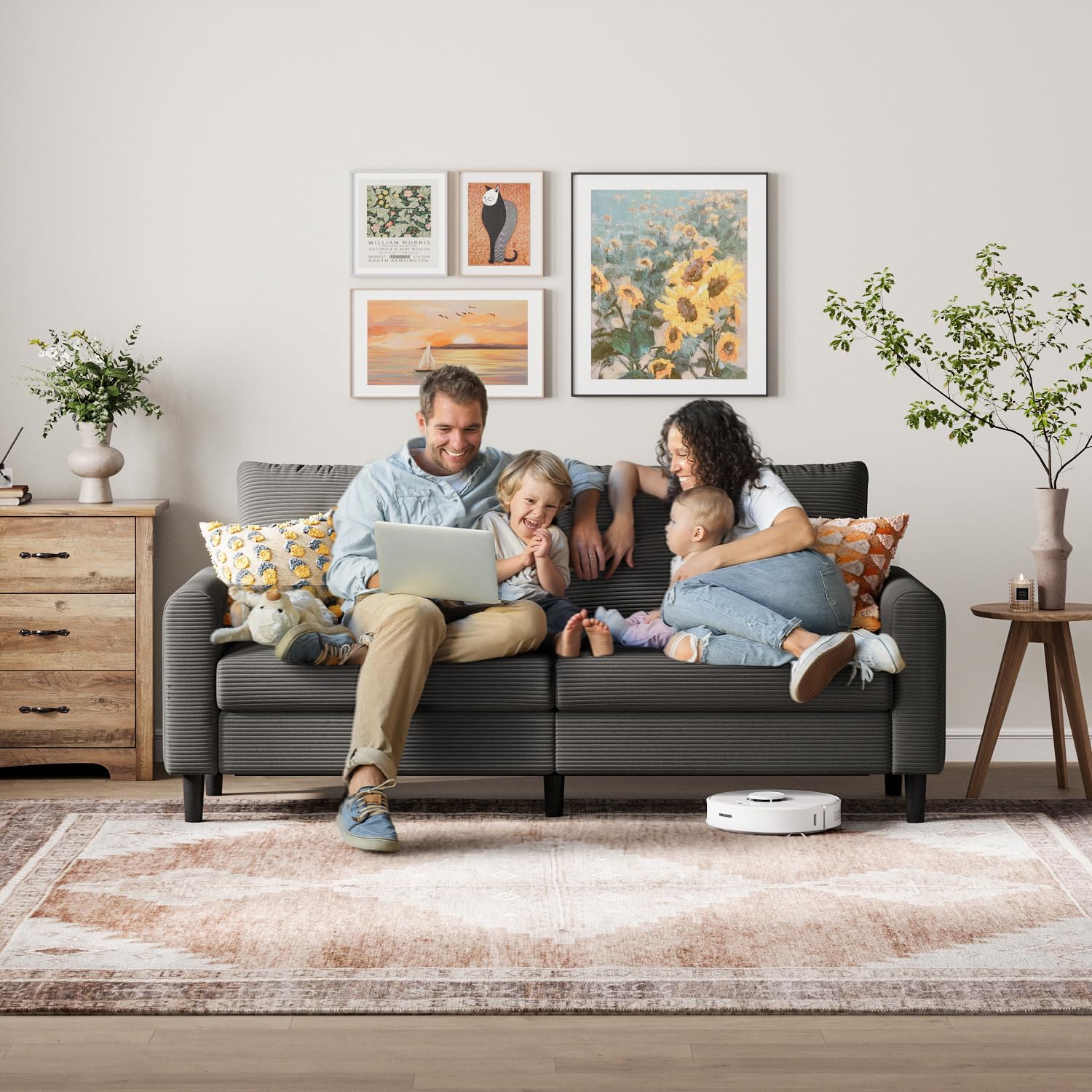LINSY HOME Sofa 3 Sitzer, 201cm Breit Sofas mit Verstellbarer Sitztiefe, Kleine Sofacouch für Wohnzimmer Schlafzimmer Wohnung Büro