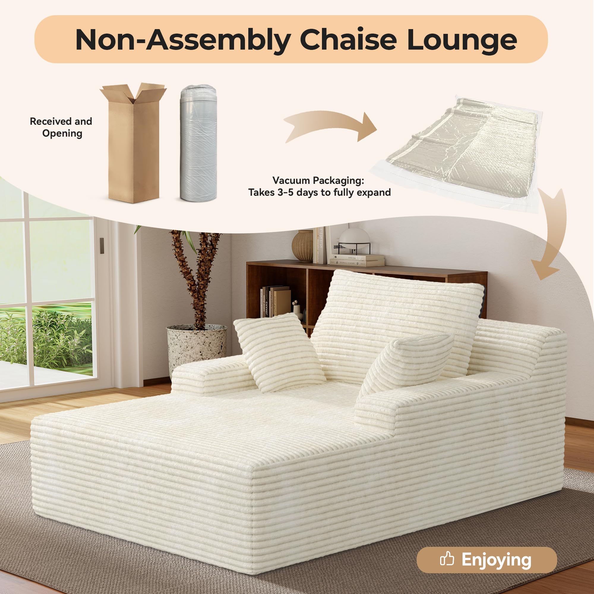 Aivermeil Boneless Couch Modernes Cord Bodensofa mit Schlaffunktion – Cloud Sofa mit Chaiselongue, 3 Kissen, Bequeme Sofa Couch für Wohnzimmer, Keine Montage erforderlich, Beige, 172 * 130 * 71