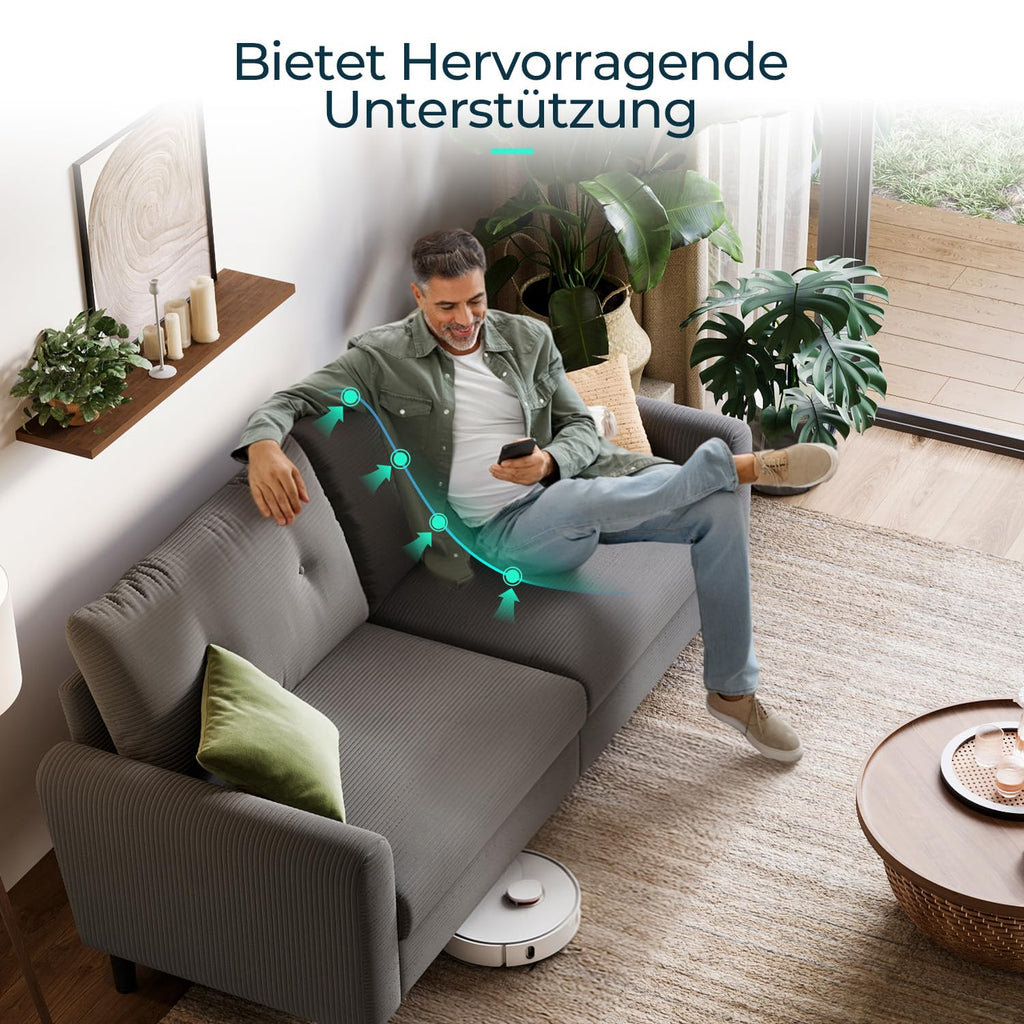 LINSY HOME Sofa 3 Sitzer, 201cm Breit Sofas mit Verstellbarer Sitztiefe, Kleine Sofacouch für Wohnzimmer Schlafzimmer Wohnung Büro