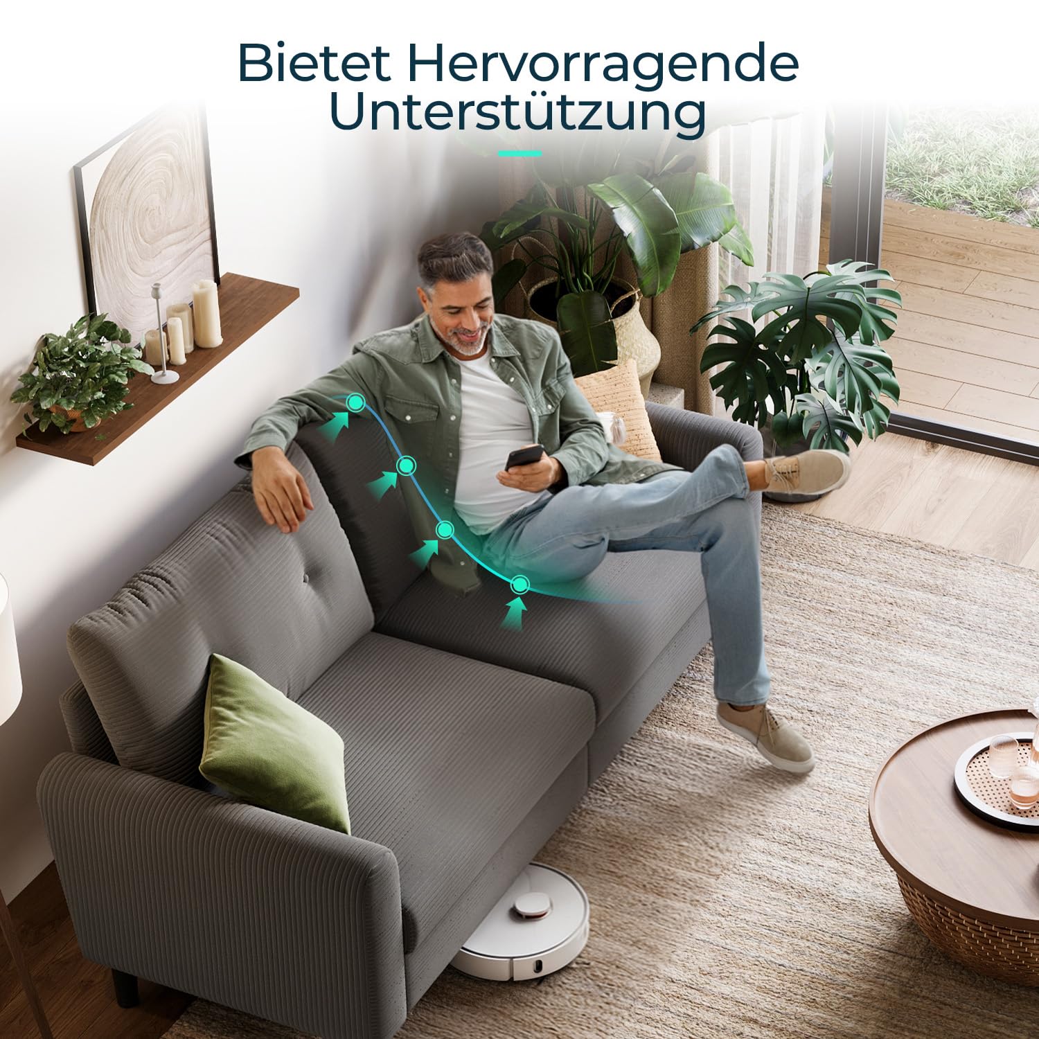 LINSY HOME Sofa 3 Sitzer, 201cm Breit Sofas mit Verstellbarer Sitztiefe, Kleine Sofacouch für Wohnzimmer Schlafzimmer Wohnung Büro