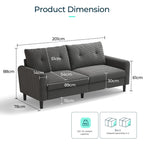 LINSY HOME Sofa 3 Sitzer, 201cm Breit Sofas mit Verstellbarer Sitztiefe, Kleine Sofacouch für Wohnzimmer Schlafzimmer Wohnung Büro