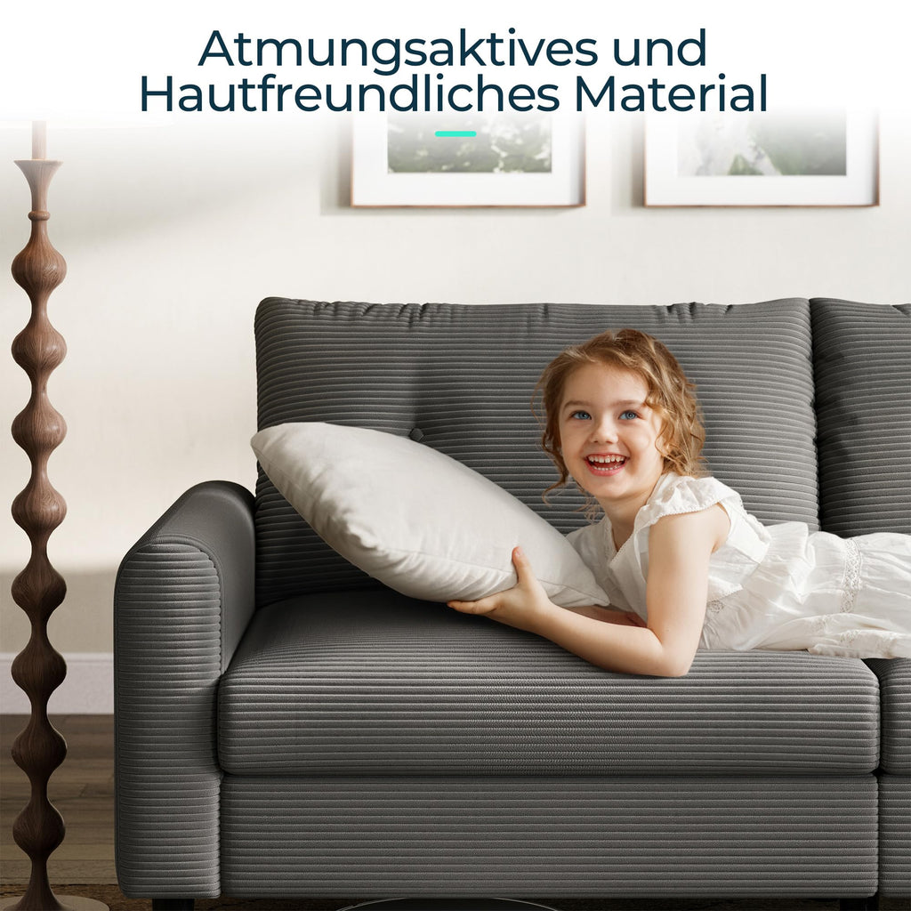 LINSY HOME Sofa 3 Sitzer, 201cm Breit Sofas mit Verstellbarer Sitztiefe, Kleine Sofacouch für Wohnzimmer Schlafzimmer Wohnung Büro