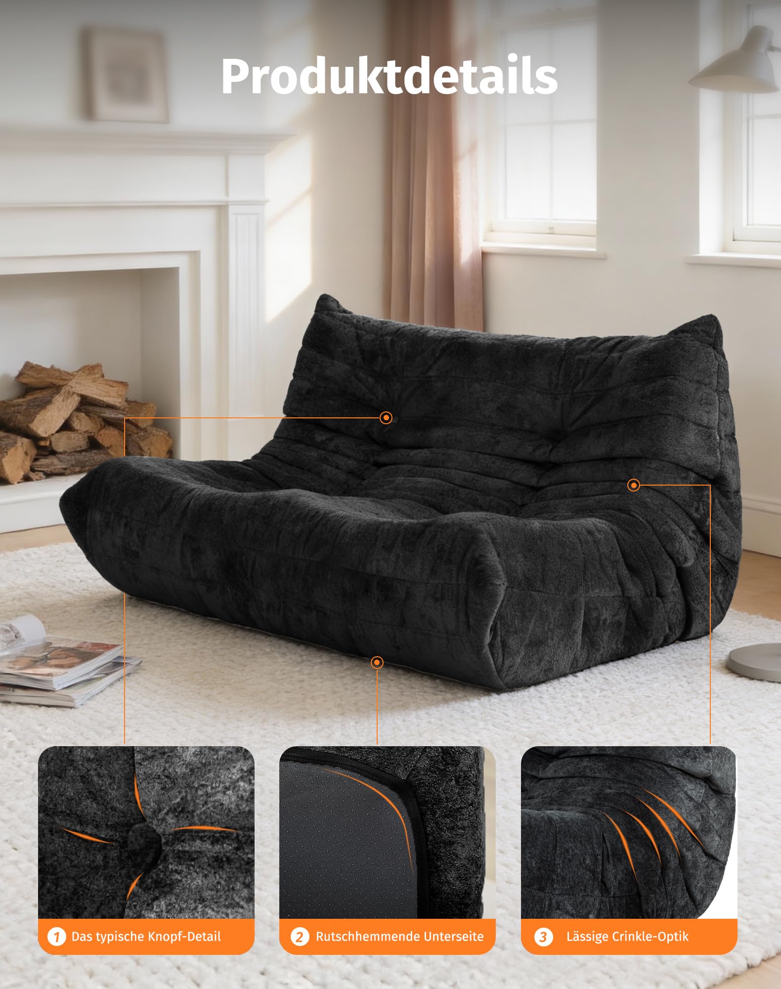 Upvilla Boneless Schaumstoff Couch – bequemes Bodensofa Mit Ergonomischem Design, Ohne Montage, Sitzsack Sofa für Wohnzimmer, Schlafzimmer, Apartment,Gaming & Büro