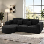 Hawthyhome Sofa mit Schlaffunktion rahmenloses Ecksofa L-Form Couch Installation-Free Cordstoff Ecksofa mit Links-Chaiselongue für Wohnzimmer 3 sitzer 264x177x59cm Schwarz