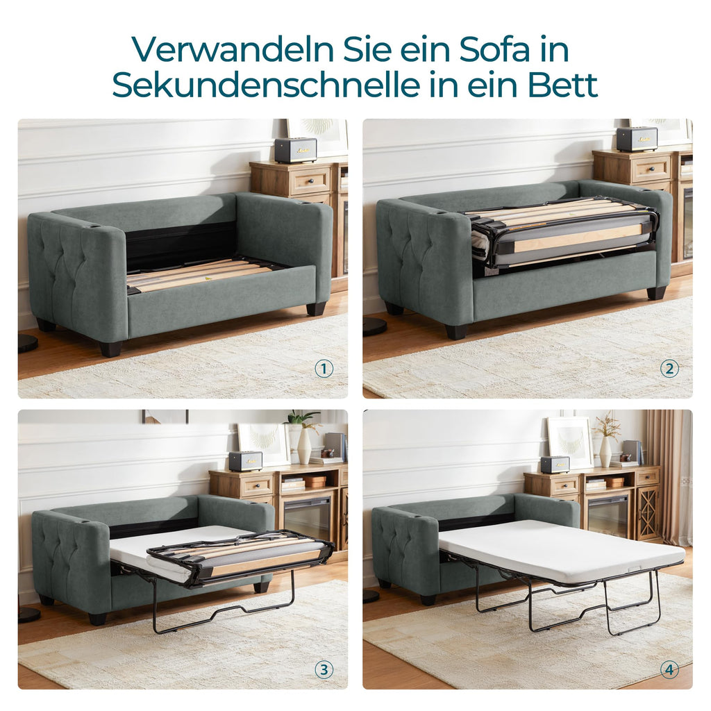 LINSY HOME Ausziehbares Schlafsofa – 2 Sitzer Sofa mit Schlaffunktion, Umwandelbares Sofabett, Schlafcouch mit Memory-Schaum für Wohnzimmer, Wohnungen und Kleine Räume