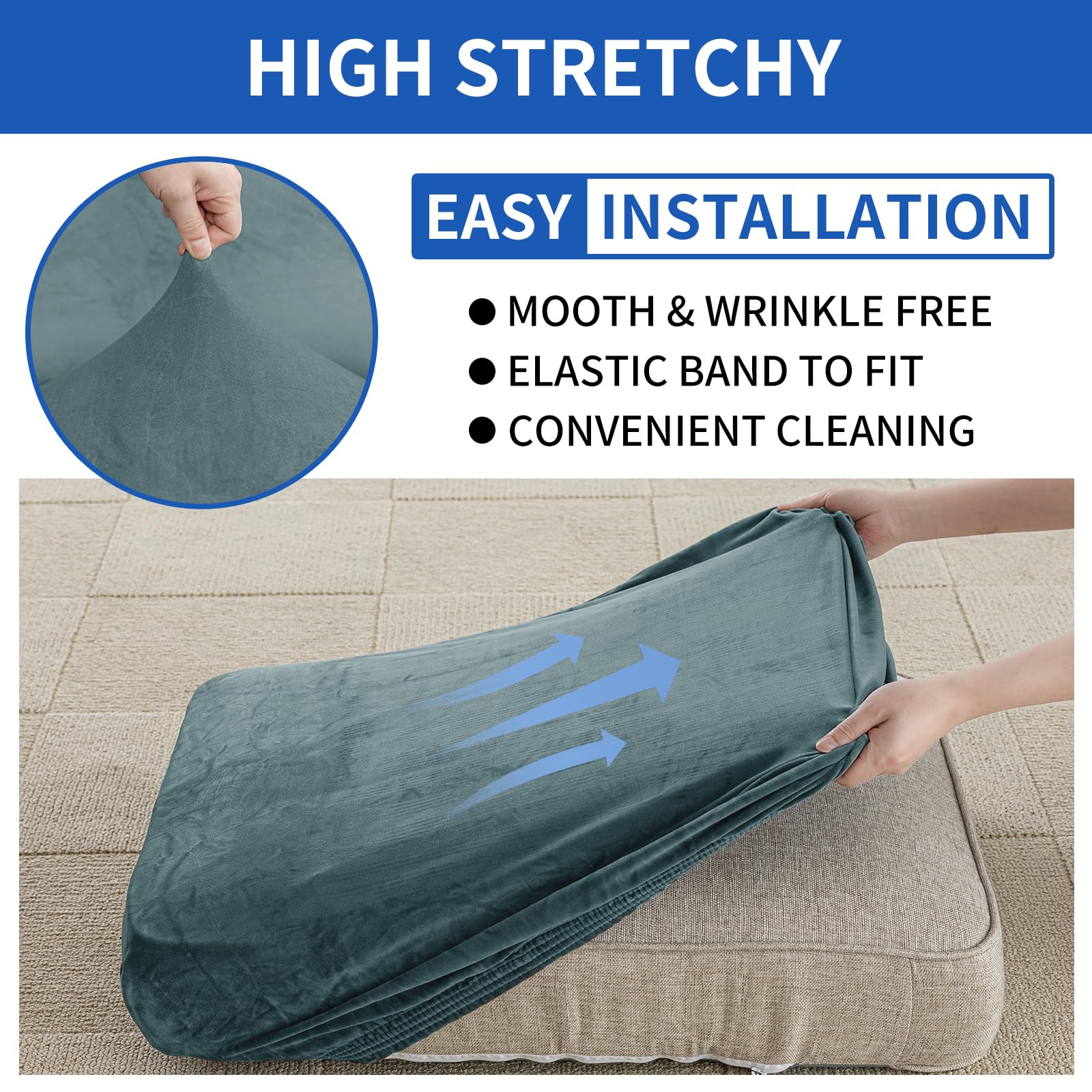 Ystyle Sofa Sitzkissenbezug Stretch, Elastischer Samt Sofa Sitzbezug rutschfest, Universal Sofaschoner Sitzfläche Waschbare, Sofakissen Bezug Wohnzimmer Sitzbank Bezug (1 Sitzer, Graublau)