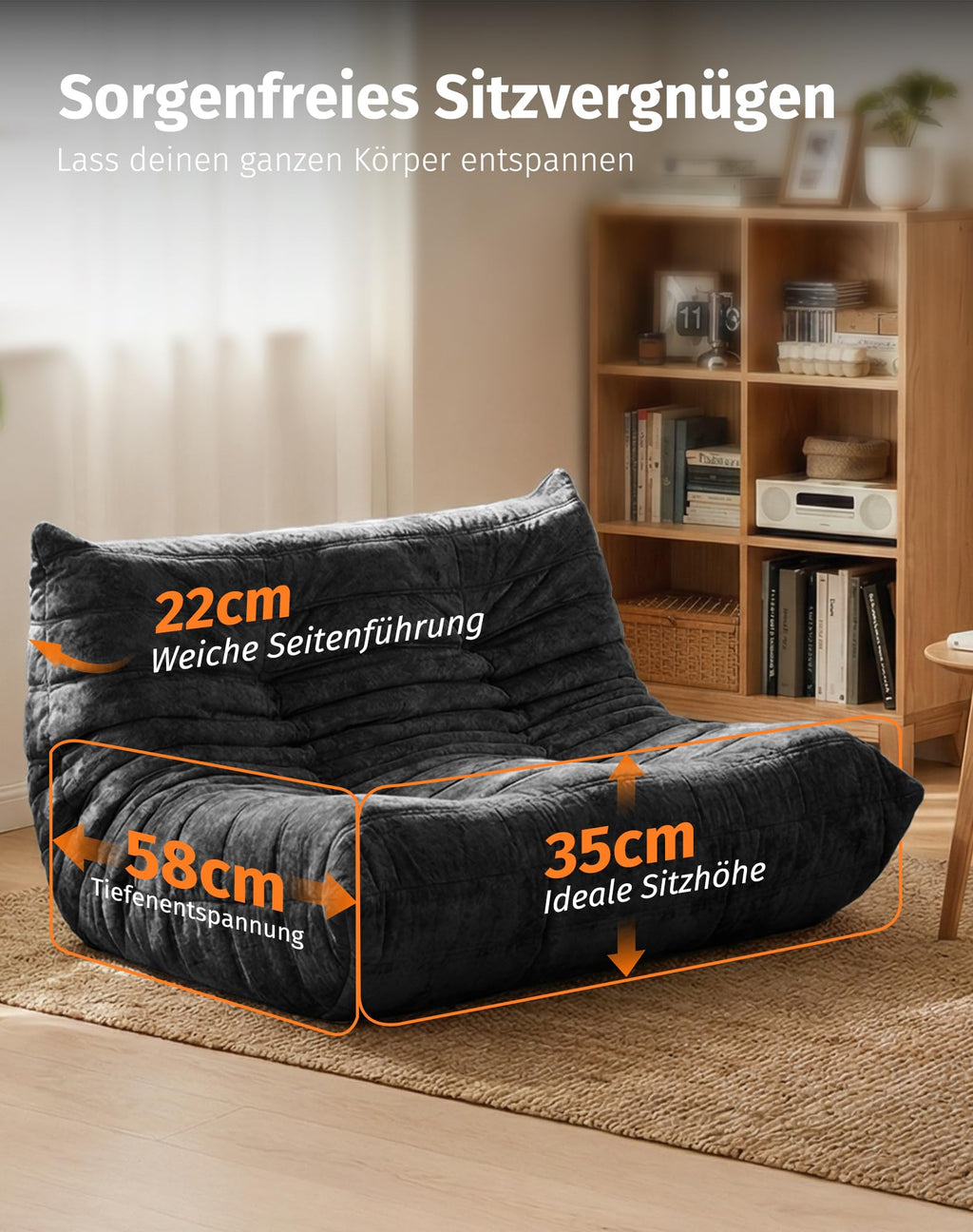 Upvilla Boneless Schaumstoff Couch – bequemes Bodensofa Mit Ergonomischem Design, Ohne Montage, Sitzsack Sofa für Wohnzimmer, Schlafzimmer, Apartment,Gaming & Büro