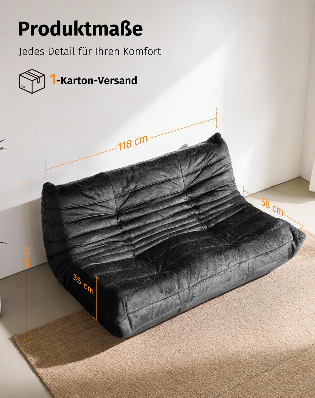 Upvilla Boneless Schaumstoff Couch – bequemes Bodensofa Mit Ergonomischem Design, Ohne Montage, Sitzsack Sofa für Wohnzimmer, Schlafzimmer, Apartment,Gaming & Büro