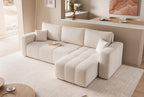 GREKPOL Sofa mit Schlaffunktion 145x248 - Beige Ecksofa mit Schlaffunktion und Bettkasten - Sofa 3 Sitzer - Schlafsofa - Couch - Schlafsofa mit Bettkasten