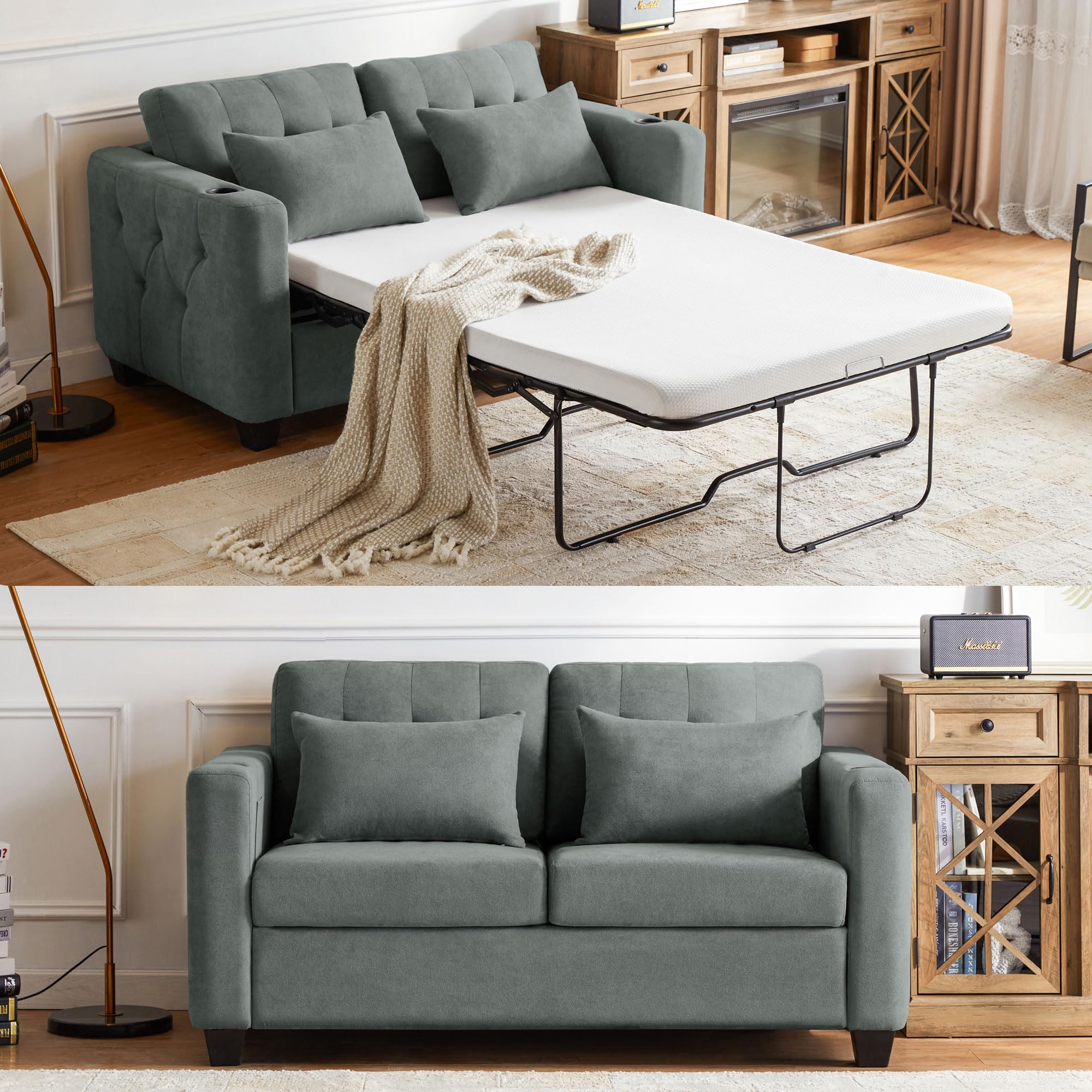 LINSY HOME Ausziehbares Schlafsofa – 2 Sitzer Sofa mit Schlaffunktion, Umwandelbares Sofabett, Schlafcouch mit Memory-Schaum für Wohnzimmer, Wohnungen und Kleine Räume