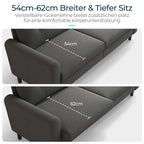 LINSY HOME Sofa 3 Sitzer, 201cm Breit Sofas mit Verstellbarer Sitztiefe, Kleine Sofacouch für Wohnzimmer Schlafzimmer Wohnung Büro